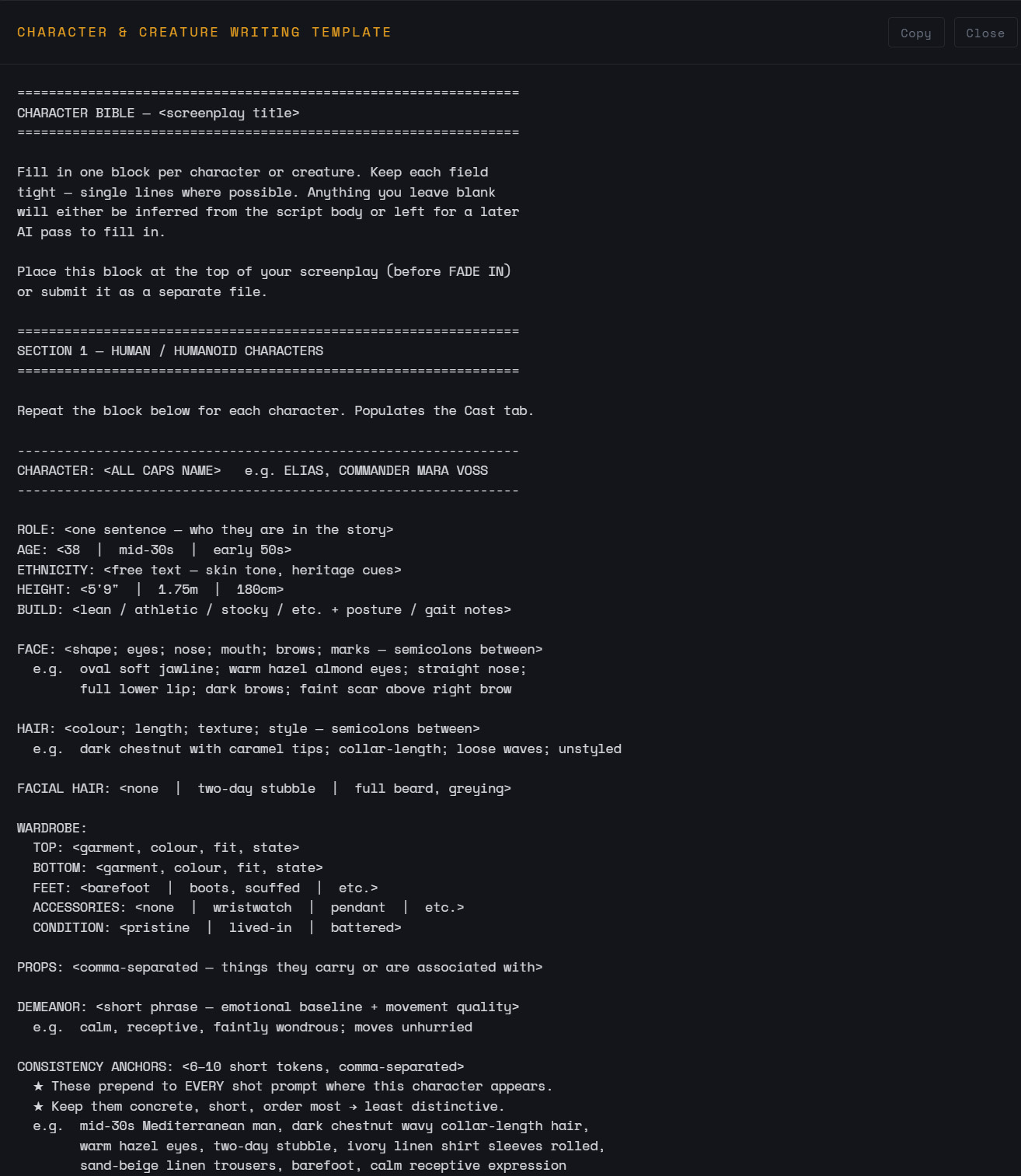 Character & creature writing template preview